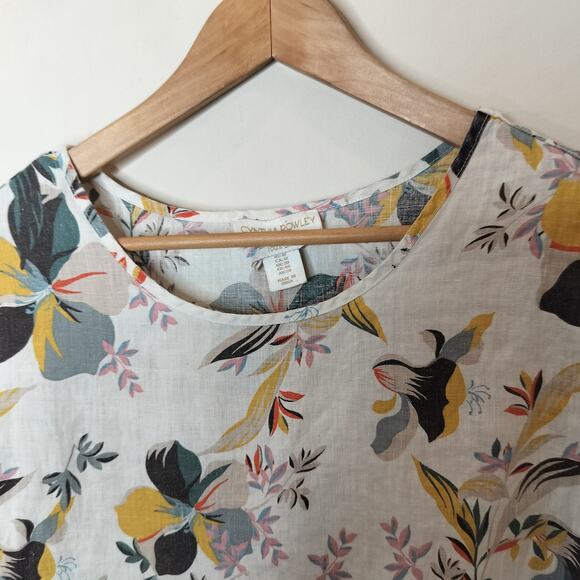 Cynthia Rowley Linen Top Floral Short Sleeves Hi Low Hem - Picture 7 of 10